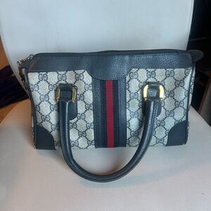 Vintage Gucci Boston Bag Blue/Navy canvas and leather